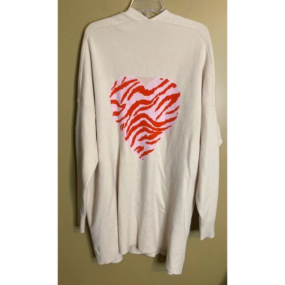 Crown & Ivy Cream Duster Cardigan Sweater with Heart on Back Size XXL - Picture 1 of 7